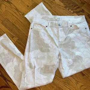 Tyler Böe White and Khaki Print Denim Jeans with Frayed Hems size 6